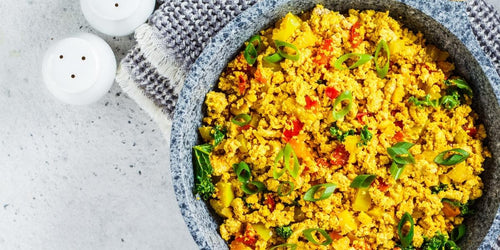 Bowl of vegan tofu scramble breakfast