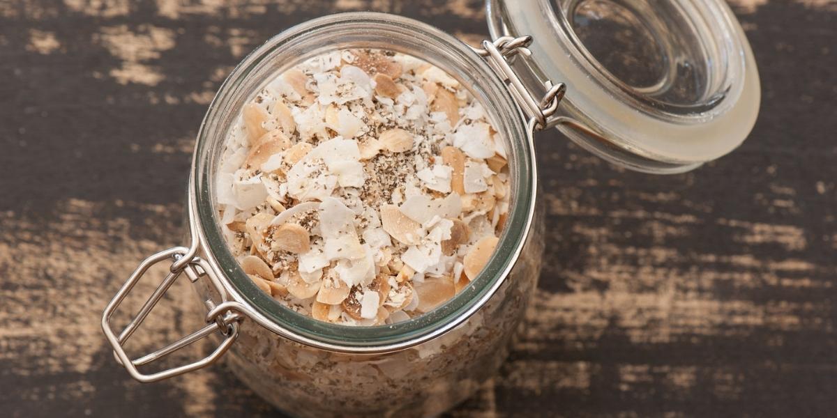 High protein, low-carb, vegan breakfast idea; Coconut & chia cereal.