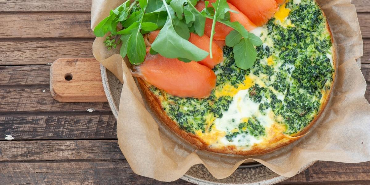 Smoked salmon and spinach tart.