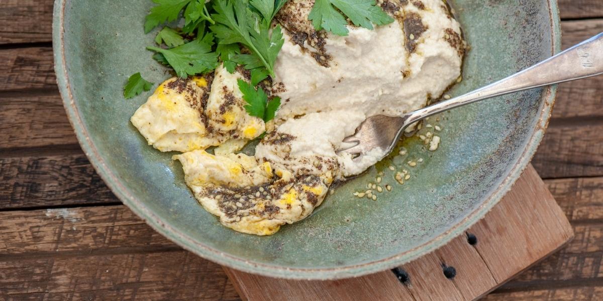 Lebanese omelette with almond hummus.