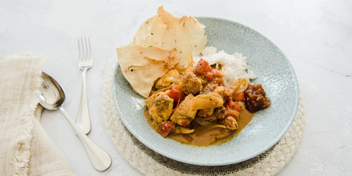 Homemade keto friendly curry with cauliflower rice.