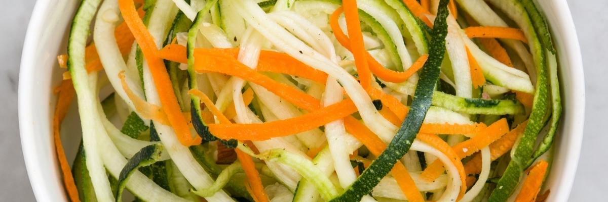 Raw carrot and courgette noodles.