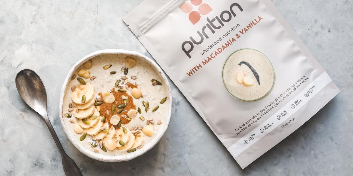 Purition macadamia & vanilla wholefood coconut yoghurt smoothie bowl