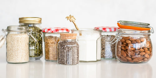 Variety of seeds & nuts in jars