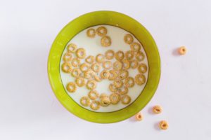 A breakfast bowl of beige sugary cereal.