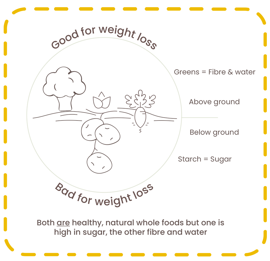 Infographic showing; how to choose non-starchy veggies.