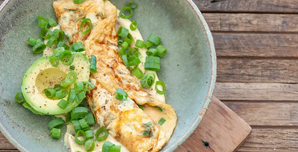 Japanese omelette with avocado and spring oniosns