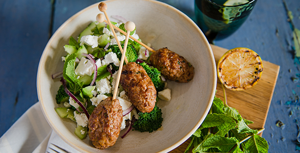 Lamb koftas with feta Greek salad